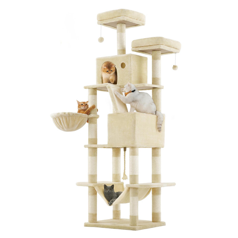 Cat Tree with 13 Scratching Posts, Multi-Level Plush Cat Condo, Beige