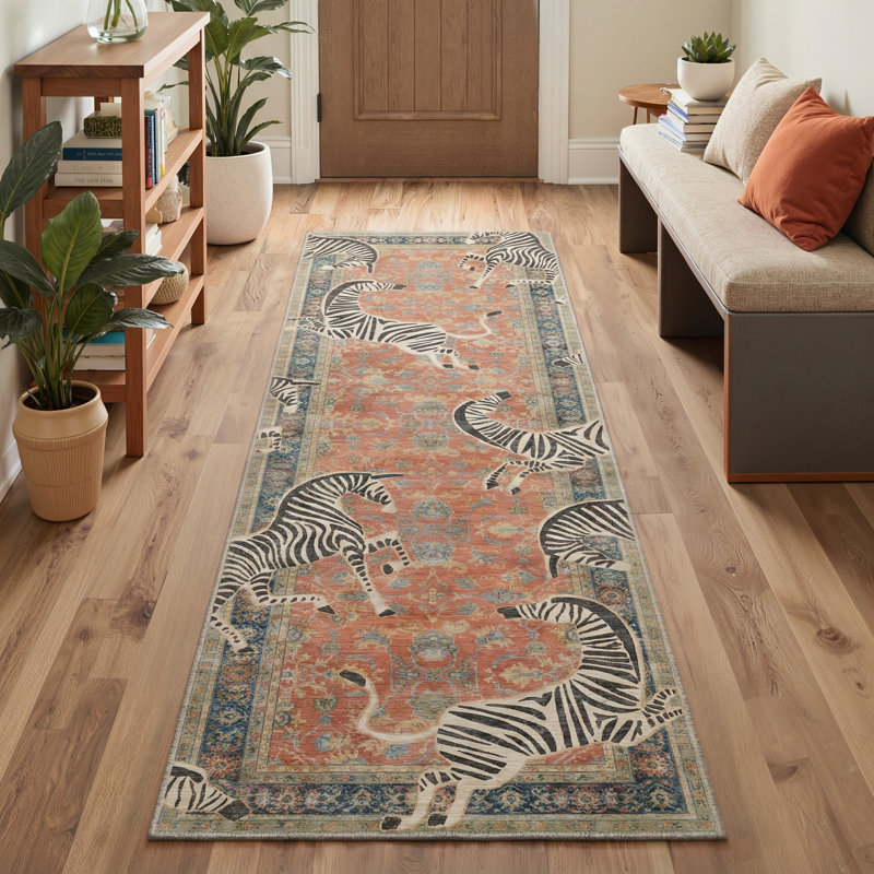 Tapis antidérapant à motif zébré Allandale, Rouge, Tapis de couloir de 2 pi x 7 pi