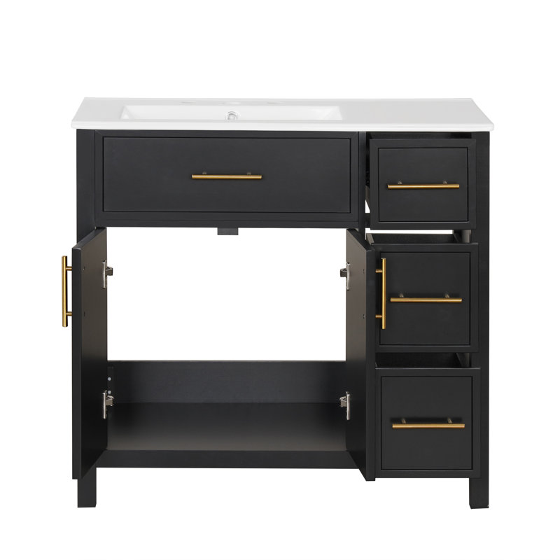Meuble-lavabo simple l 36 po x P 18,3 po x H 33,9 po, Noir, noir, noir, noir