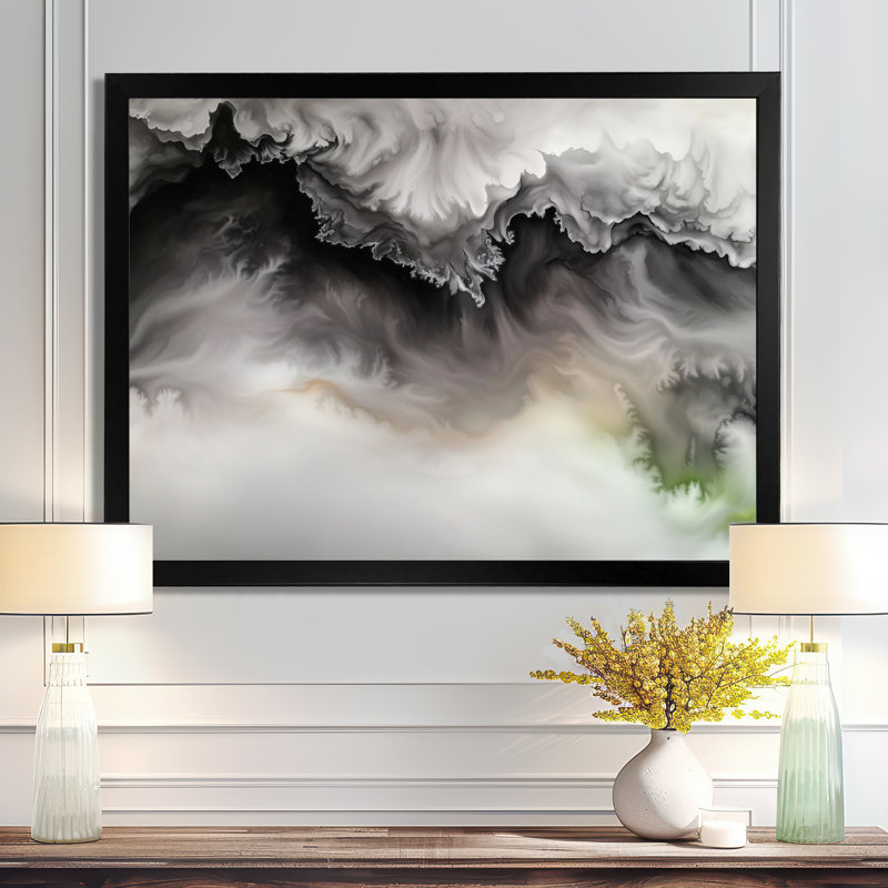 Celestial Marble Shift II - reproduction abstraite sur toile marbrée, Reproduction encadrée d'une seule photo sans pass, Noir