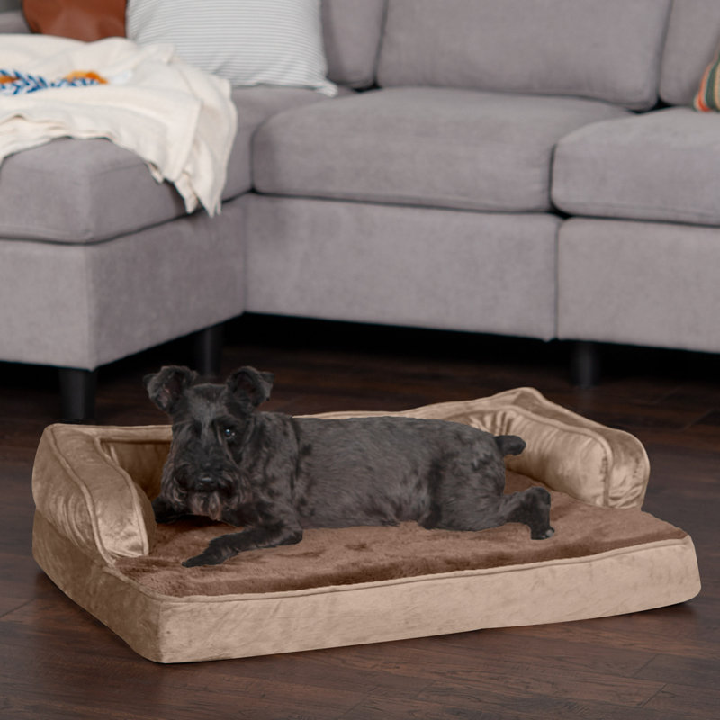 Plush & Velvet Comfy Couch Sofa-Style Pet Bed, Jumbo (40" W x 32" D x 8.5" H), Almondine, Orthopedic Foam