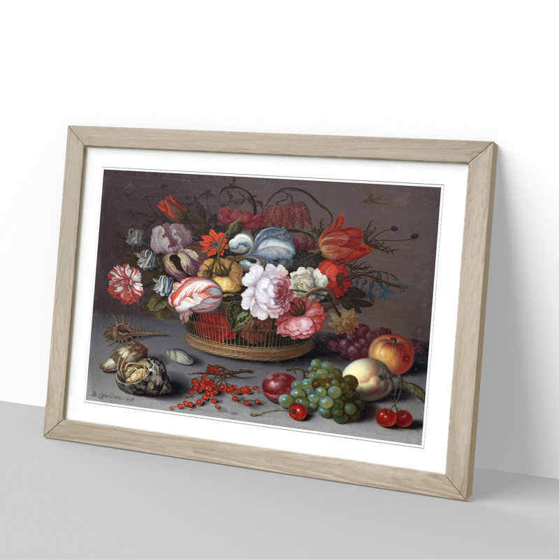 Still Life with Flowers and Shells Vol.2 by Balthasar Van Der Ast - Picture Frame Painting, 36cm H x 48cm W x 2cm D, Oak