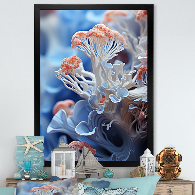 «White Coral And Anemones Dance I», reproduction sur toile, Cadre simple noir, H 20 po x l 12 po x P 1 po