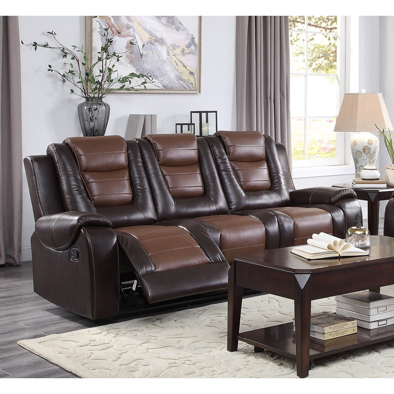 Canapé moderne de luxe inclinable double avec supports centraux, Brun