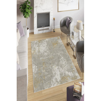 Tapis de qualité supérieure (2,6 x 4,0 pi), gris, 100% polyester, 650 g / m² | Hauteur des poils: 0,2 po, imprimé numérique, antibactérien, écologique, points antidérapants en PVC | Lavable à la machine, idéal pour le salon et la chambre à coucher