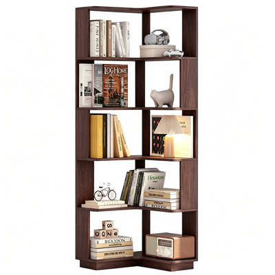 6-story corner bookcase, L-shaped display stand, with anti-fall baffle, saving space.