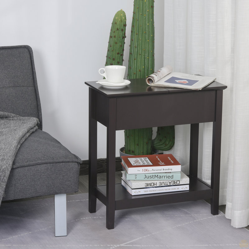 Table de bout, table d'appoint étroite avec plateau rabattable, armoire de rangement, tablette inférieure