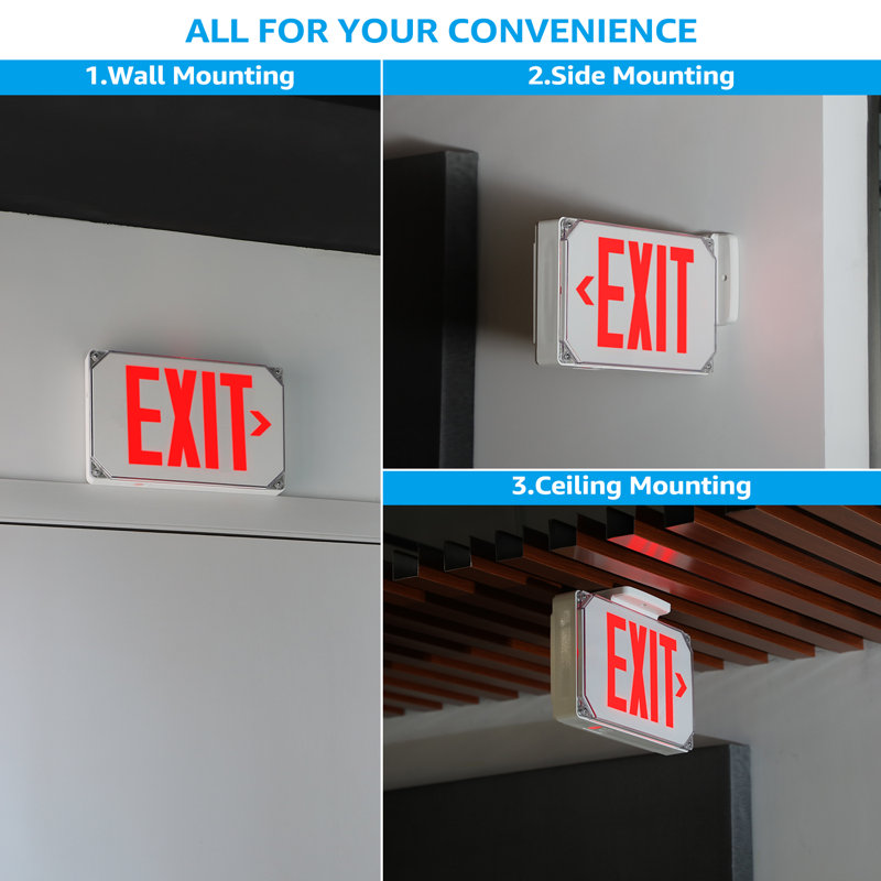 LED Exit Sign with Battery Backup, UL Listed, Weatherproof Emergency Exit Light, AC 120/277V