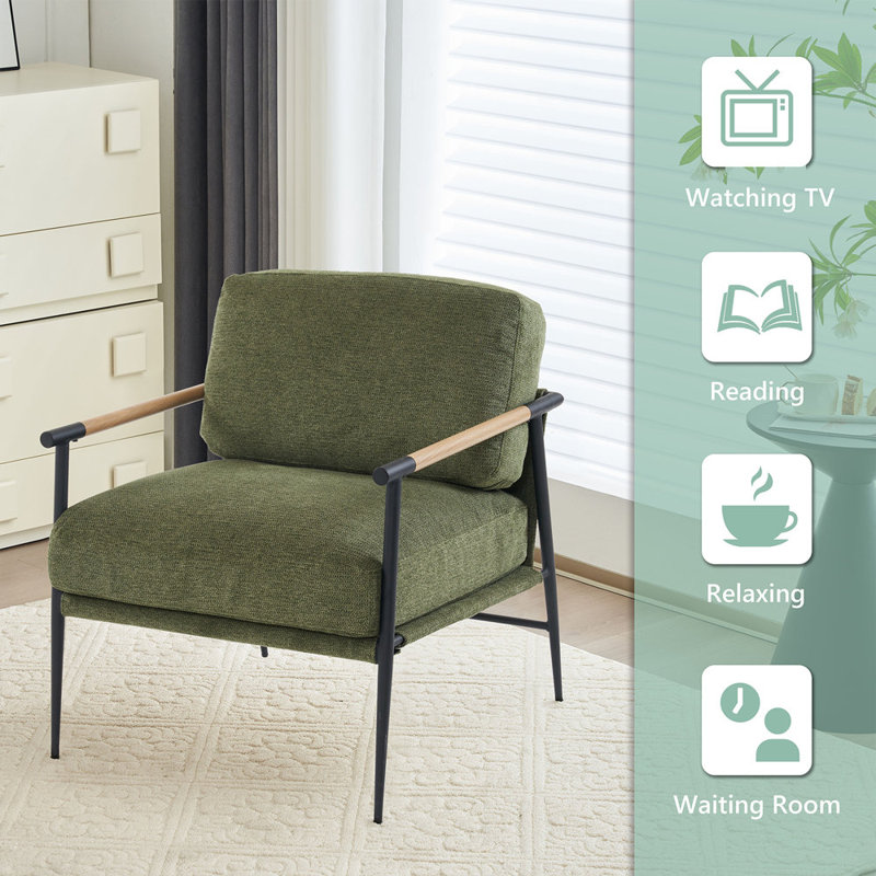 Trinita 37.75'' Wide Modern Metal Frame Velvet Accent Armchair (Set of 2）, Green Polyester Blend