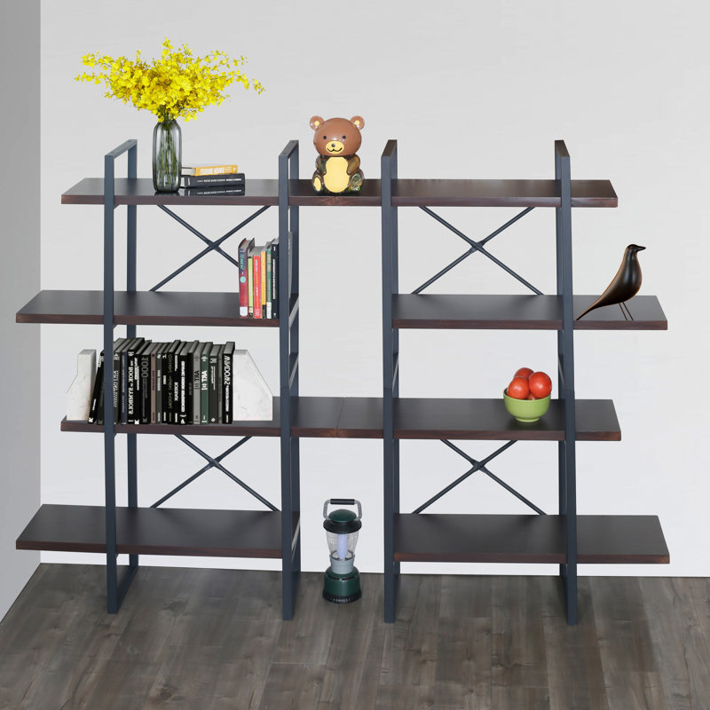 Kaecyn Metal Etagere Bookcase, 56.69" H x 82.68" W x 11.34" D, Dark Walnut