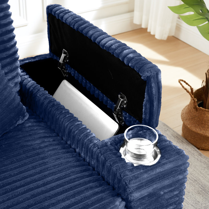 Fauteuil 54 po en velours côtelé avec repose-pieds multifonctionnel, Orange