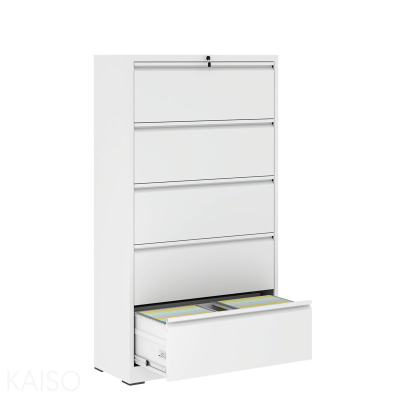 5 Drawer Metal Lateral File Cabinet , White Filing Cabinet With Lock, Lockable File Cabinet For Home Office, Locking Metal File Cabinet For Legal/Letter/A4/F4 Size