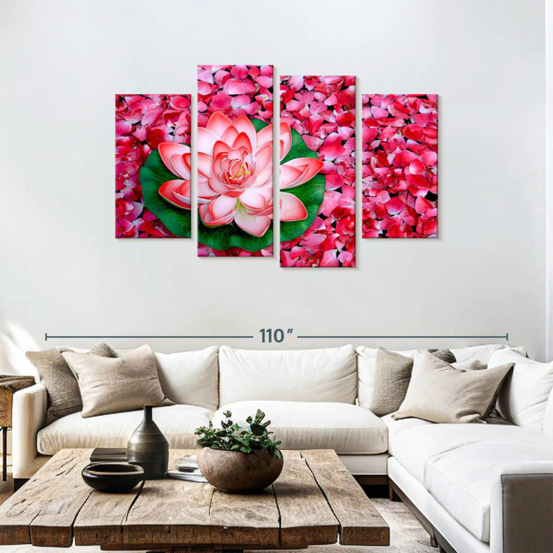 Harnek fleur de lotus et pétales de rose, H 48 po x l 75 po