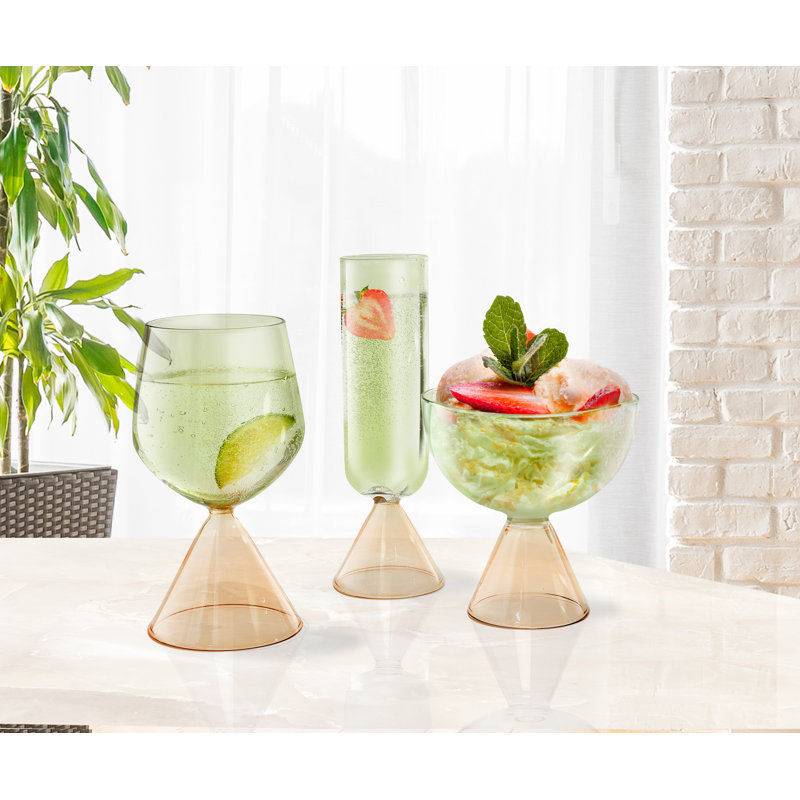 Qualia Glass Venice Flute Set of 2 - Peach/Green, Peach/Green
