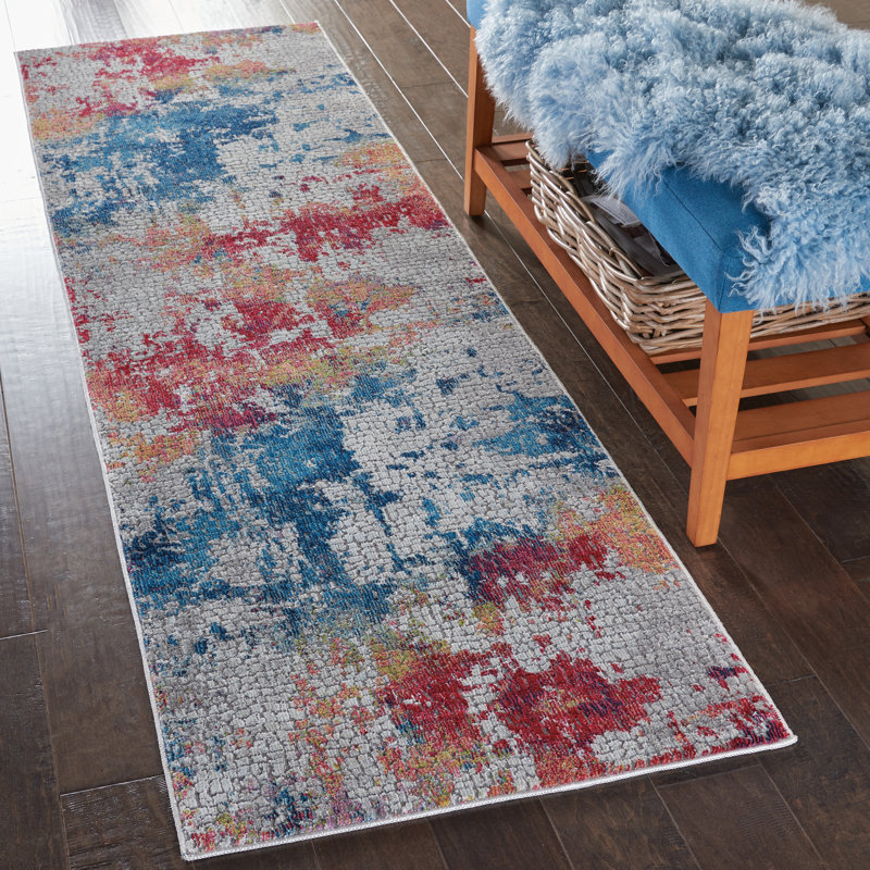 Tapis transitionnel moderne multicolore, Tapis de couloir 2 pi 4 po x 8 pi