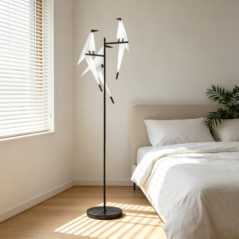 Lampe sur pied décorative à 3 têtes avec grue en papier 64,96 po, lumière blanche froide, base en métal stable, abat-jour en PVC pour le salon, la chambre à coucher et le bureau