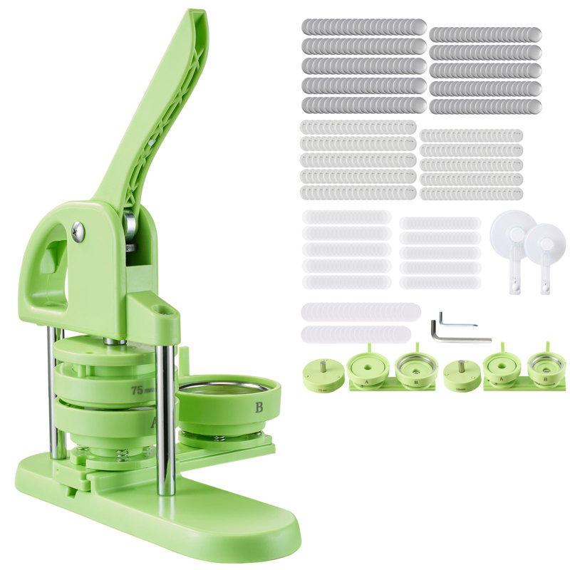 Machine à boutons, 2,28 / 2,95 pouces 2-en-1, broches en plastique avec 200 pièces de boutons, coupe-cercle et livre magique, poignée ergonomique renforcée, pour badges de bricolage, épingles personnalisées, vert