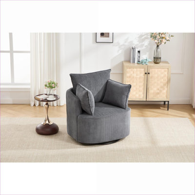 Sièges de salon et de bureau à domicile | Fauteuil demi-tonneau pivotant 360 ° en velours côtelé gris ardoise