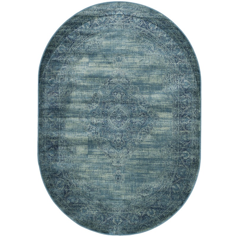 Goodfellow Oriental Turquoise/Blue Area Rug, Oval 5'3" x 7'6"