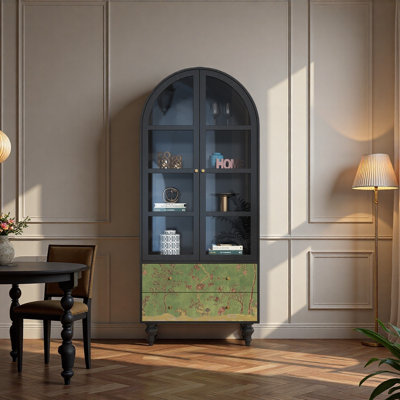 Vintage Solid Wood Display Cabinet with Glass Door