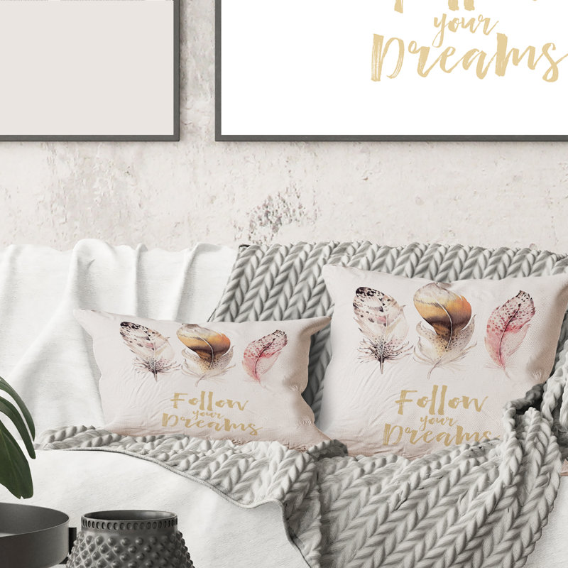 Housse et insert de coussin carré Feathers Follow Your Dreams, 18" x 18"