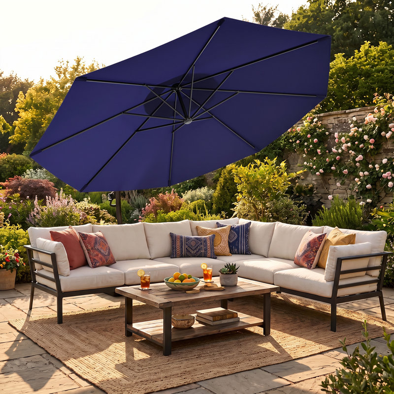 Parasol de terrasse déporté en aluminium de 11 pieds (11 pi) avec base, Marine