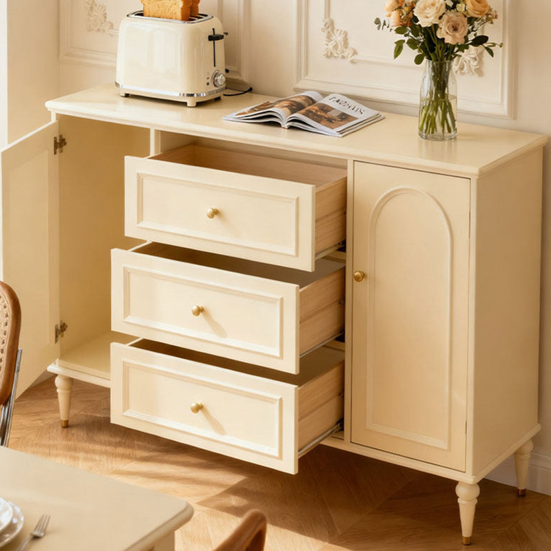 Buffet rétro de style crème, armoire à thé en bois massif multicouche, armoire de rangement mince pour le salon et le vestibule