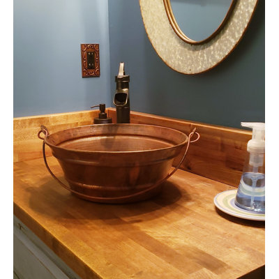 Lavabo vasque rond en cuivre 15 po à patine naturelle, drain inclus