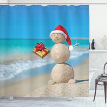 Christmas Seas and Greetings 70x72 Shower Curtain and Hooks Set Beach  House