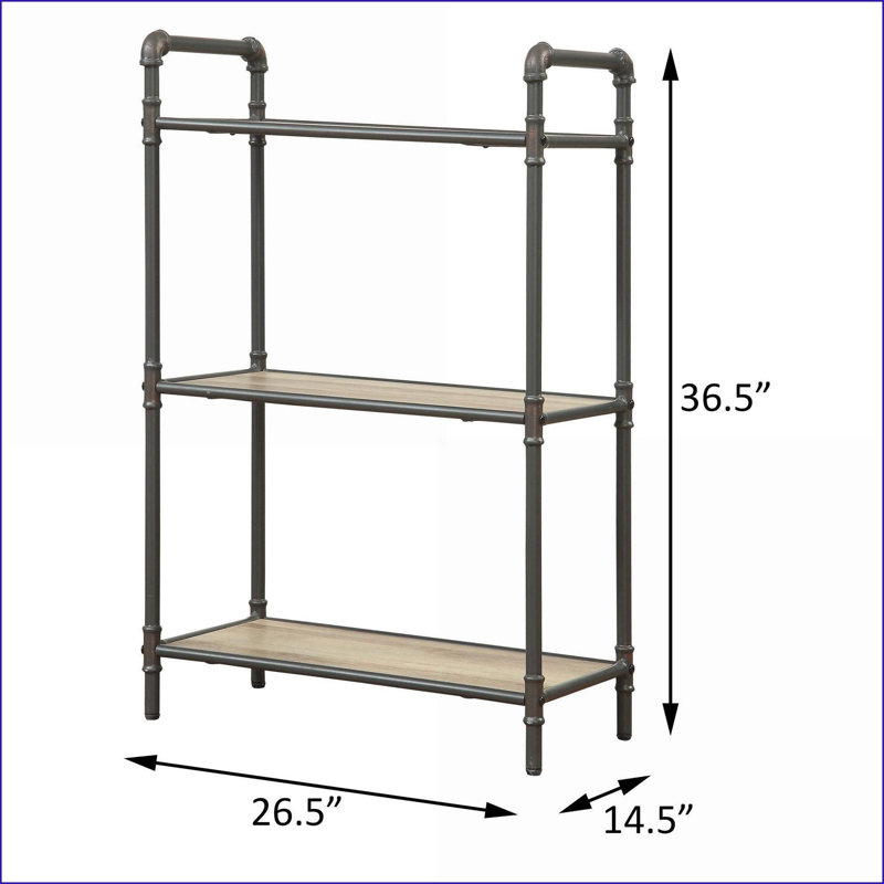 Bookshelf, Industrial 3-Tier Antique Oak &amp; Sandy Grey Finish | Wood+Metal | Industrial