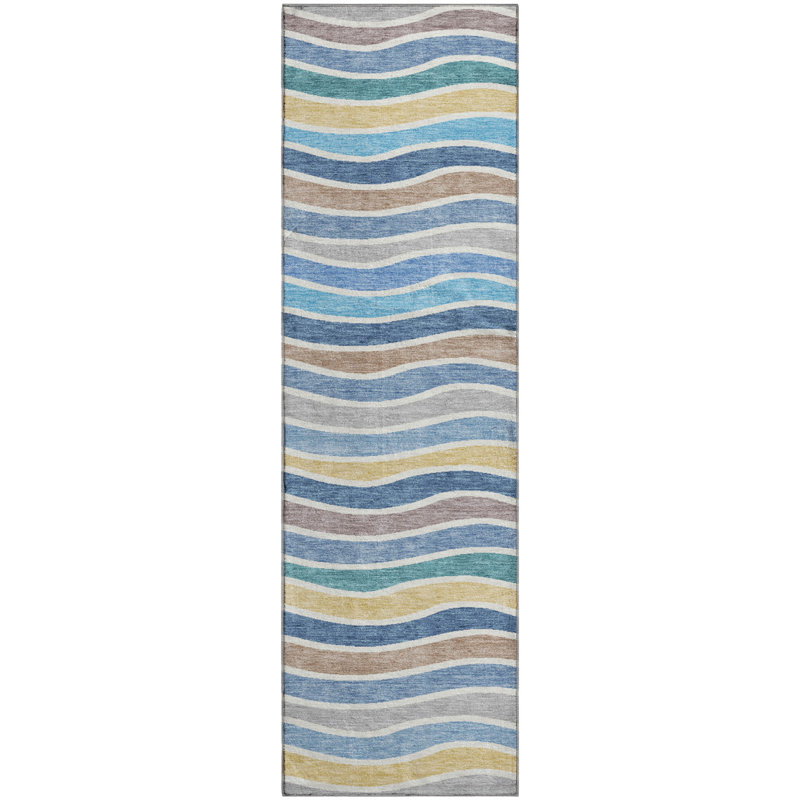Premium Machine Washable Mayfield AMF2333 Stripes Rug, Blue, 2'3" x 7'6" Runner