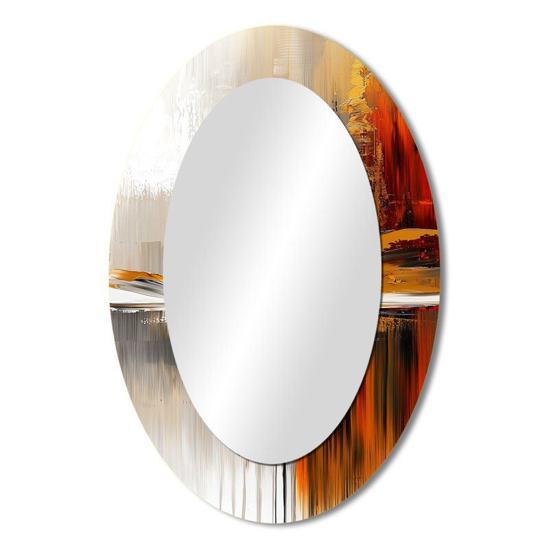 Abstrait forêt d'automne en horizon éthéré I - décor de miroir mural ovale doré, 36 po x 24 po