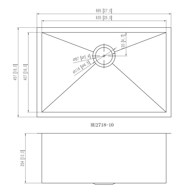 27'' L Single Bowl Stainless Steel Kitchen Sink
