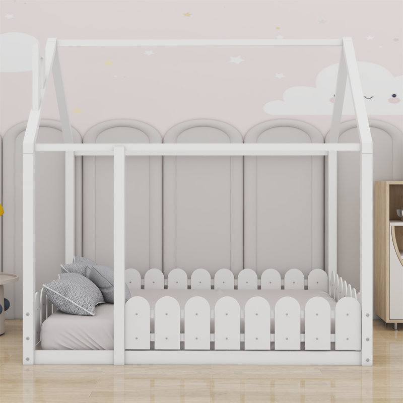 Cadre de lit en bois avec clôture, White