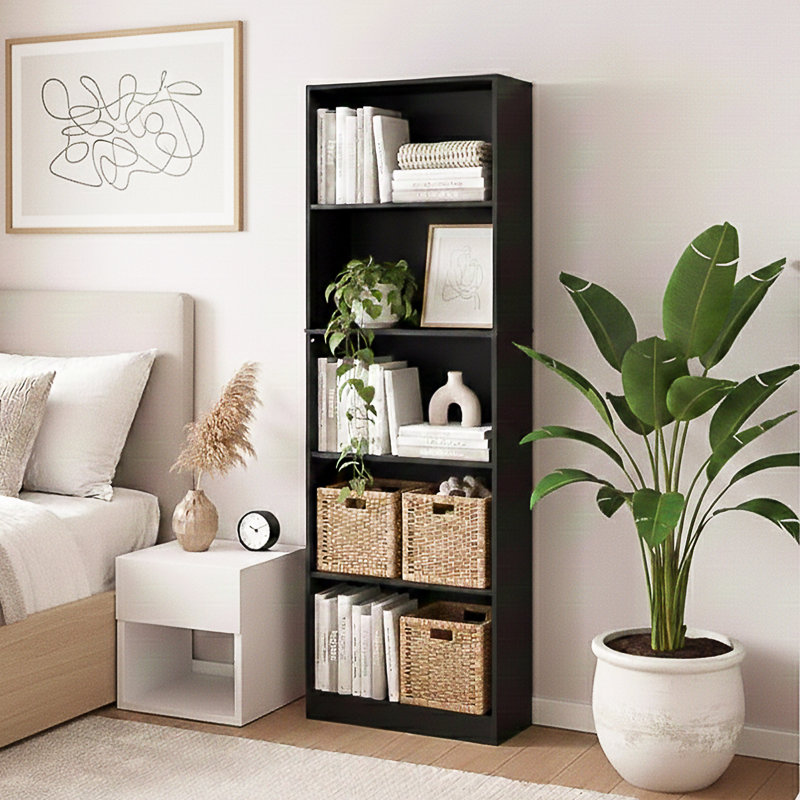 142cm H x 60cm W Standard Bookcase, Black, (5 Shelves) 175 cm H x 60 cm W x 24" D