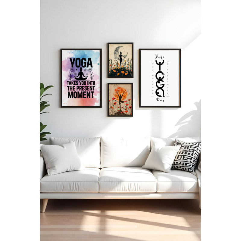 Élégantes peintures décoratives en panneau de fibres à densité moyenne (4 pièces), cadre en bois massif, 11,8 x 15,7 pouces (2 pièces) et 19,7 x 27,6 pouces (2 pièces) | 100% panneau de fibres à densité moyenne (épaisseur: 0,12 pouce) | Art mur