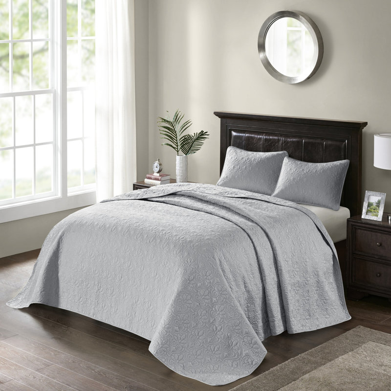 Couvre-lit réversible en très grand gris avec rembourrage en coton stable et de qualité