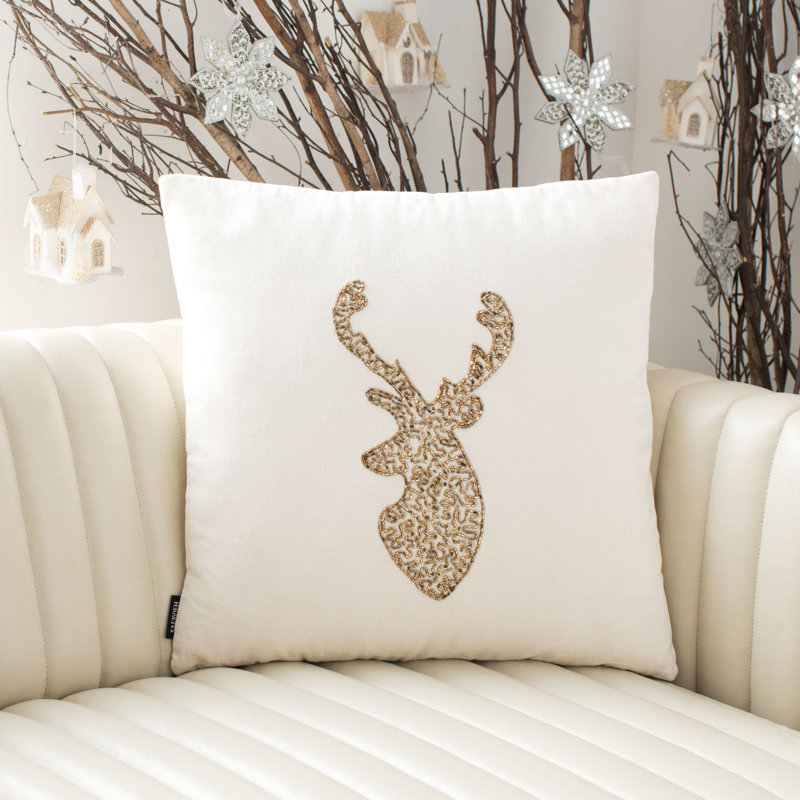 Velvet Reversible Throw Pillow, Beige