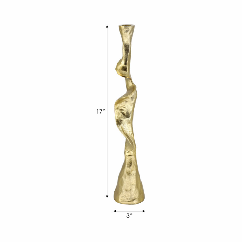 Modern Aluminum and Suar Wood Taper Holder with Abstract Sculptural Form and Mixed Metal Design for Contemporary Decorative Accents