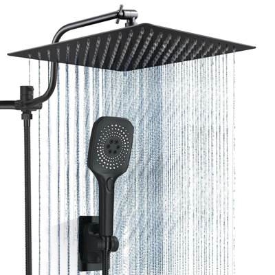 Pomme de douche noire à haute pression 8 po avec bras d'extension 12 po