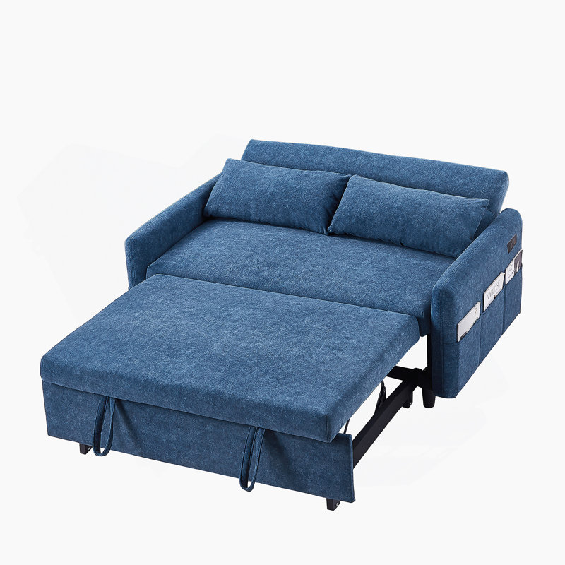 Canapé-lit escamotable avec dossier ajustable, poches de rangement, Bleu