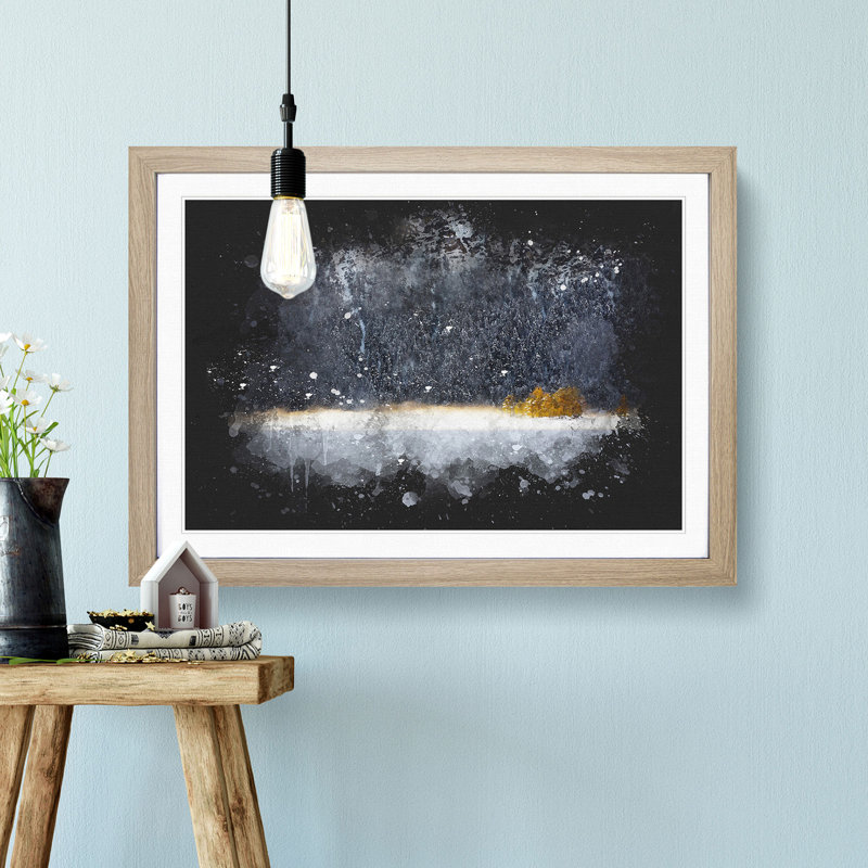 Eibsee Lake In Germany Paint Splash - Picture Frame Graphic Art, 62cm H x 87cm W x 2cm D, Oak Framed