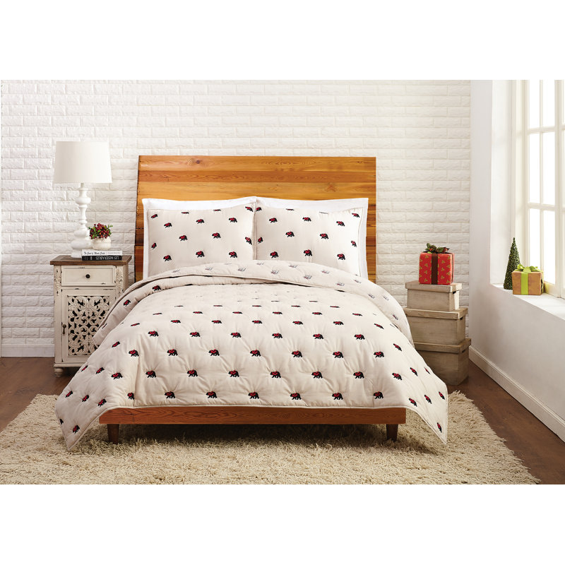 Cotton Sateen Log Cabin Quilt, Queen Quilt + 2 Shams