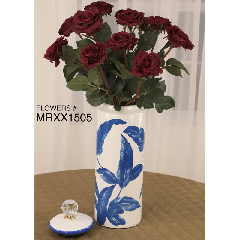 Ceramic Jar, Blue/White, 16" H x 4.75" W x 4.75" D