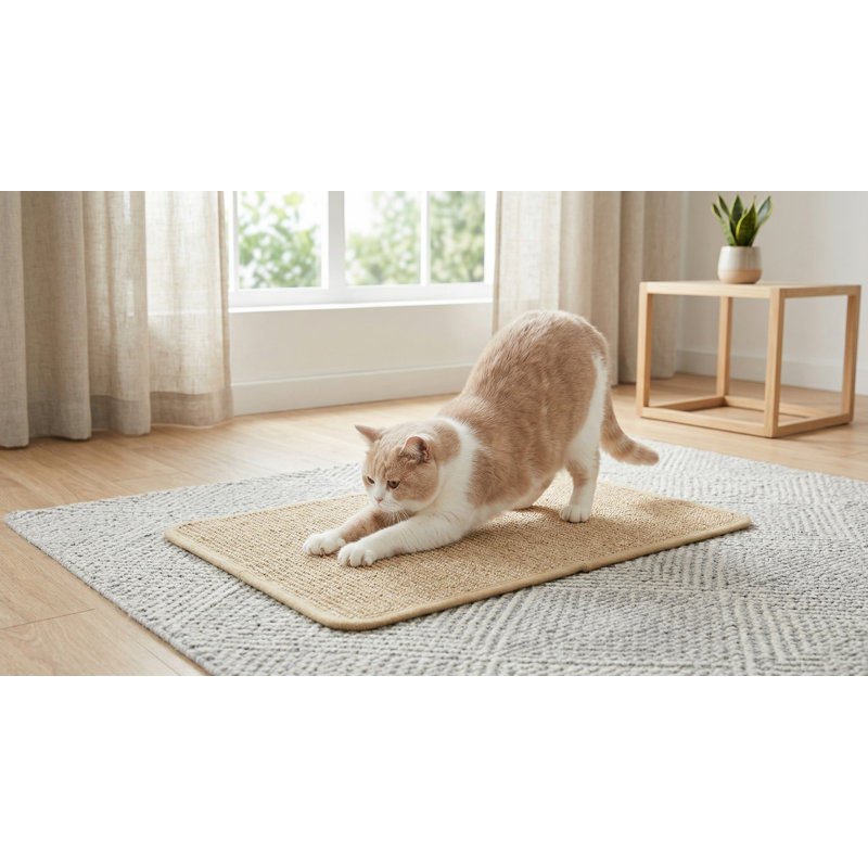 Tapis à griffer en sisal naturel 23,6 x 15,7 po avec bordure en jute, protège canapés, tapis, plancher, beige