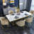 Modern White Faux Marble Dining Table with Double Pedestals Base Pre-Assembly-1824973538
