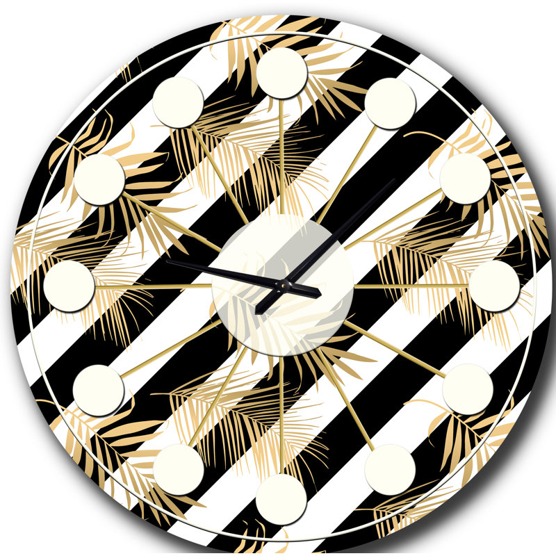Golden Foliage VII - horloge murale Mid-Century moderne, Moyenne
