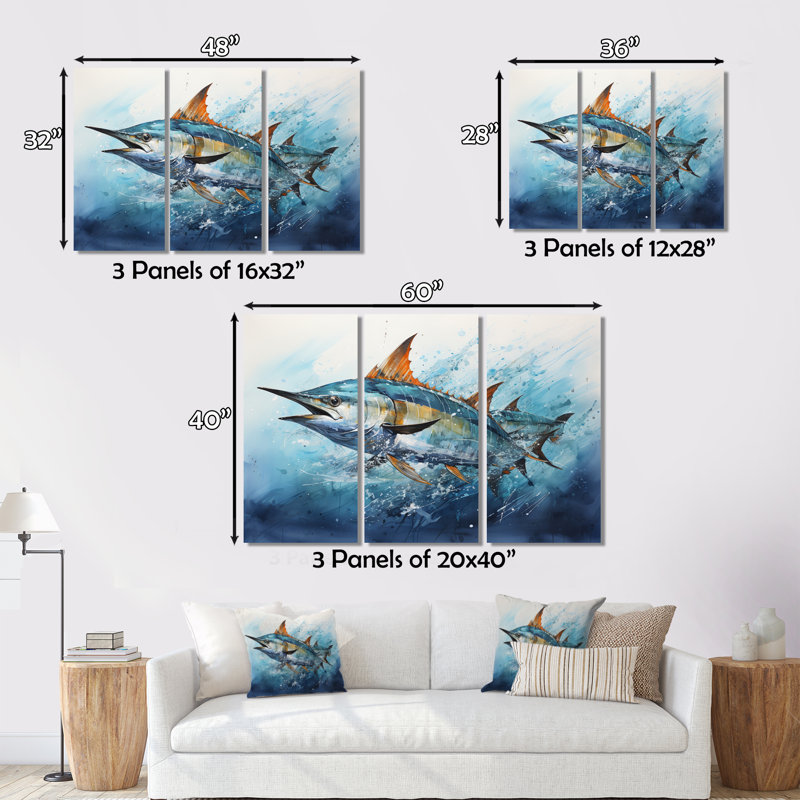 " Fishing Majestic Marlins I " 3 - Pieces, 40" H x 60" W