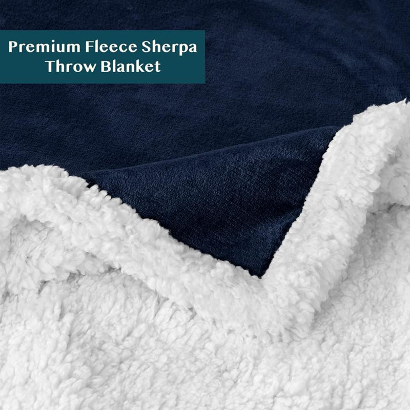 Navy Blue Sherpa Fleece Reversible Throw Blanket