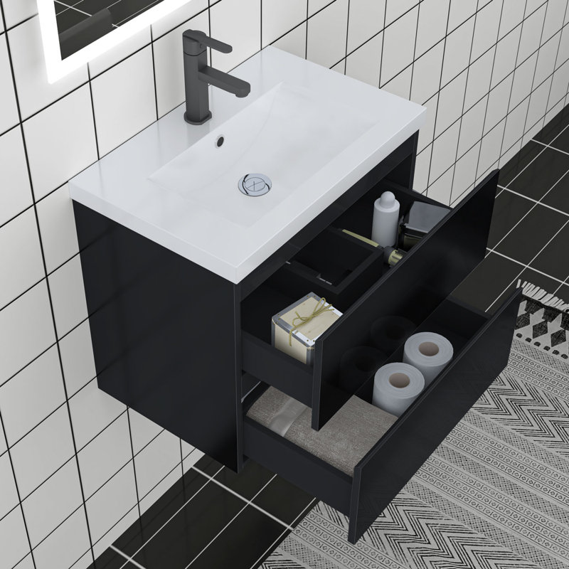 Reko 600mm Single Bathroom Vanity with Drop In Ceramic Basin, High Gloss Grey
